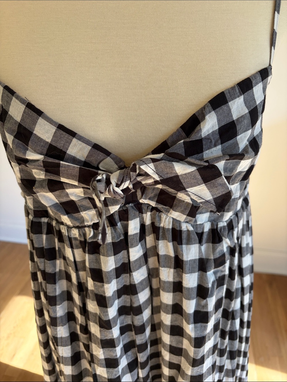 Black & White Gingham Maxi Dress with Tie Front - Picture 4 of 5